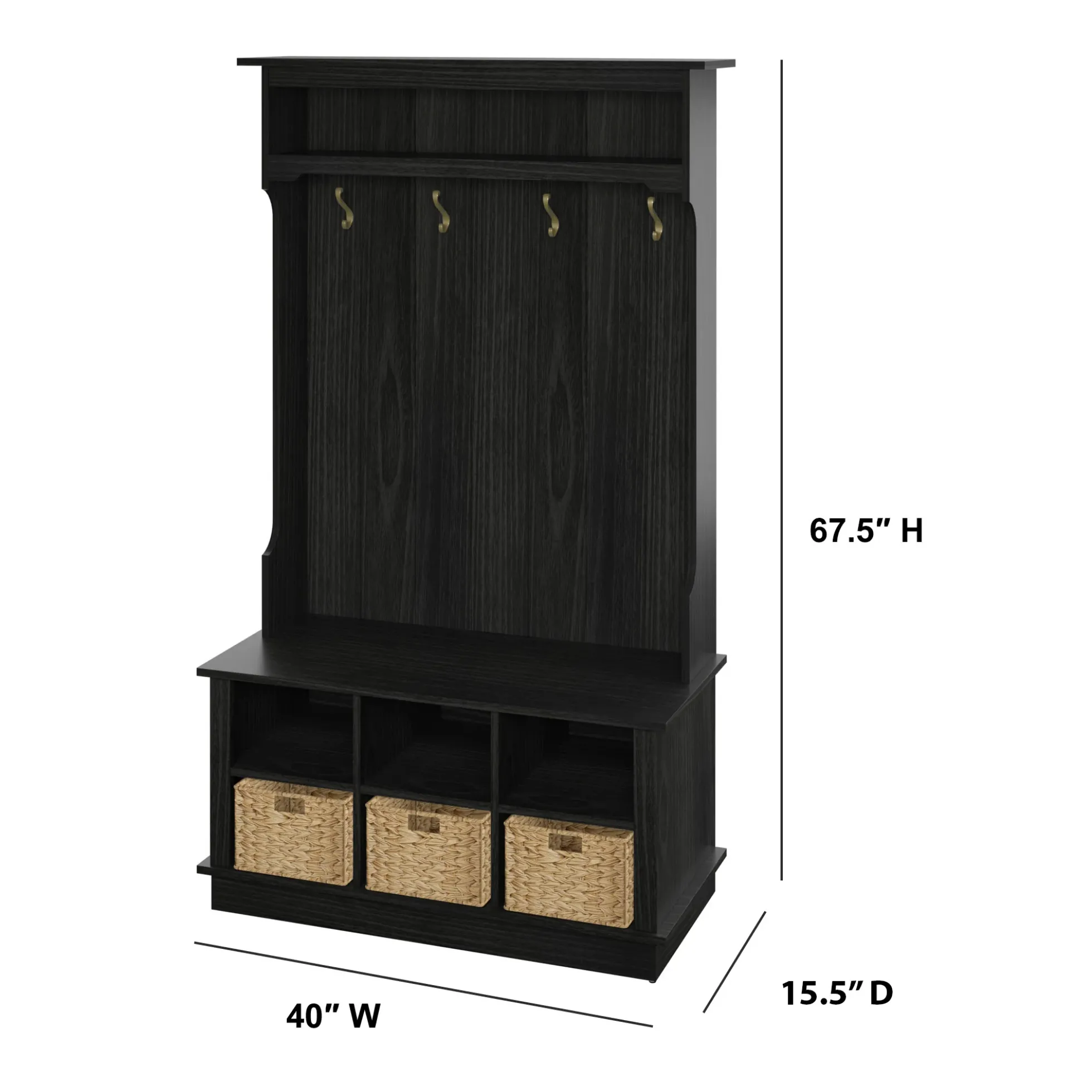 Entryway Hall Tree with Baskets and Open Storage