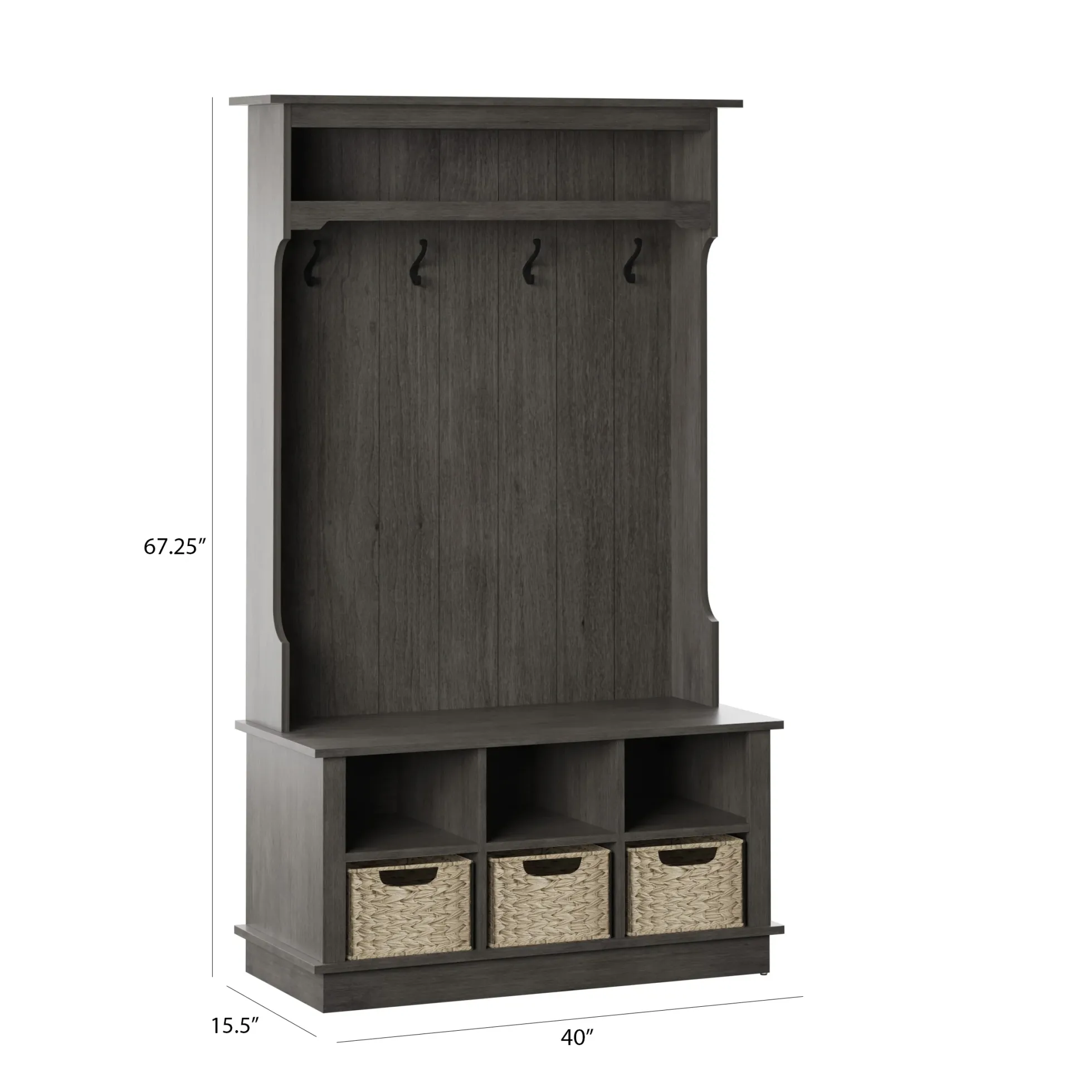 Entryway Hall Tree with Baskets and Open Storage