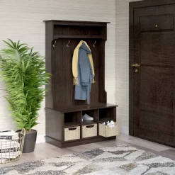 Entryway Hall Tree with Baskets and Open Storage
