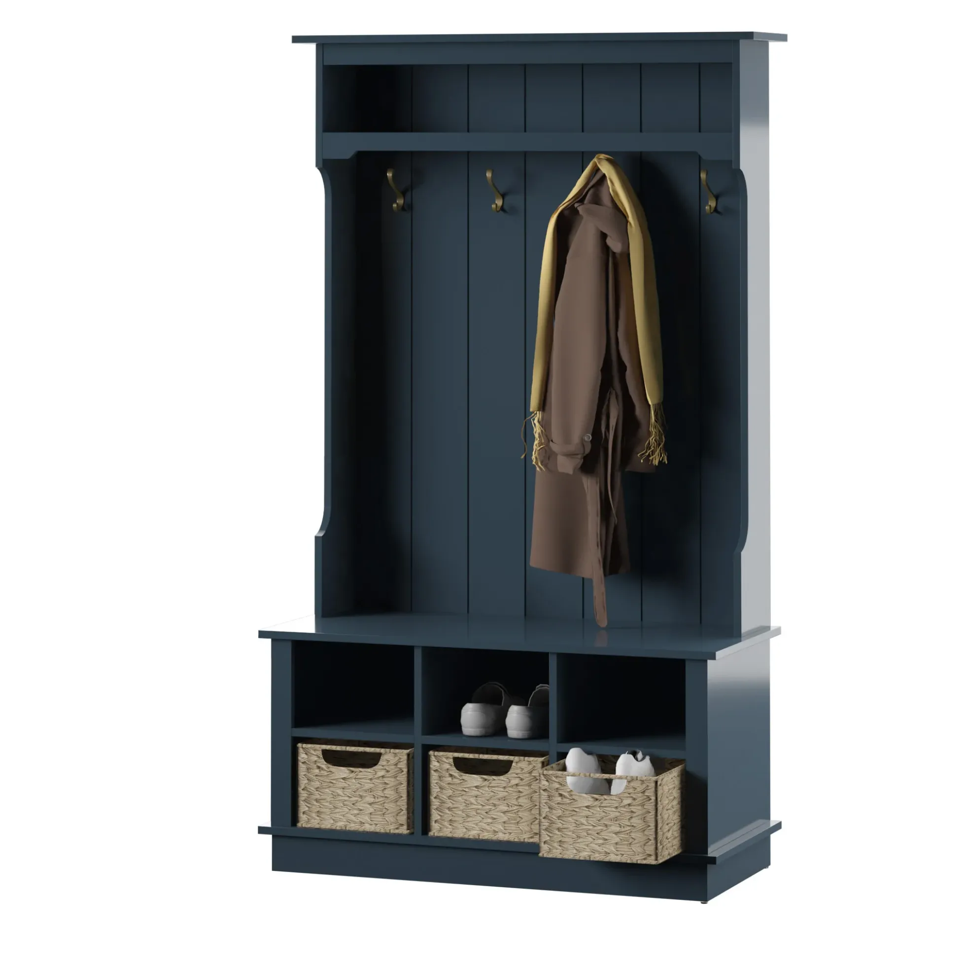 Entryway Hall Tree with Baskets and Open Storage