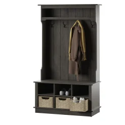 Entryway Hall Tree with Baskets and Open Storage