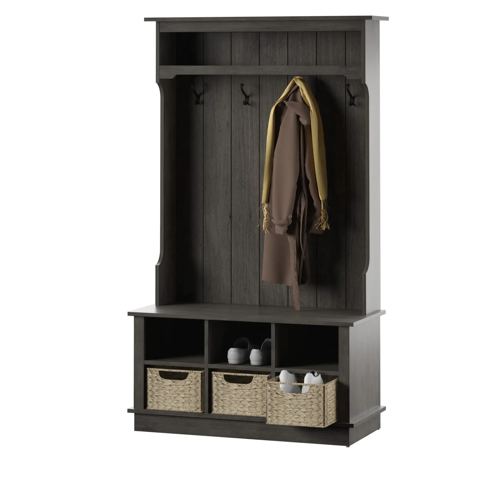 Entryway Hall Tree with Baskets and Open Storage