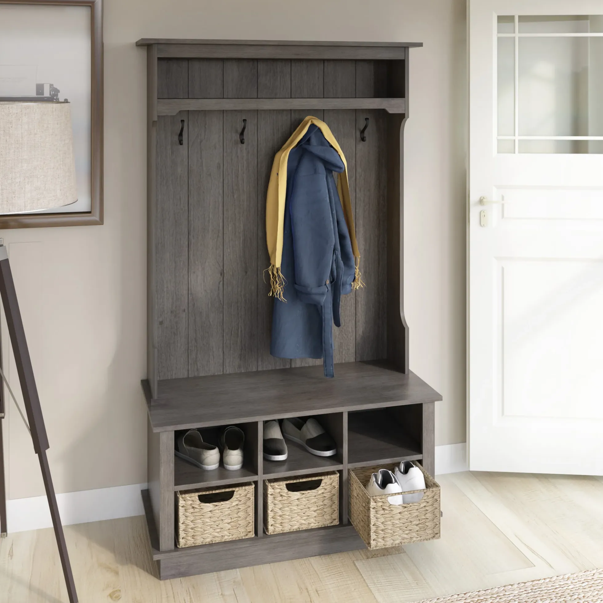 Entryway Hall Tree with Baskets and Open Storage