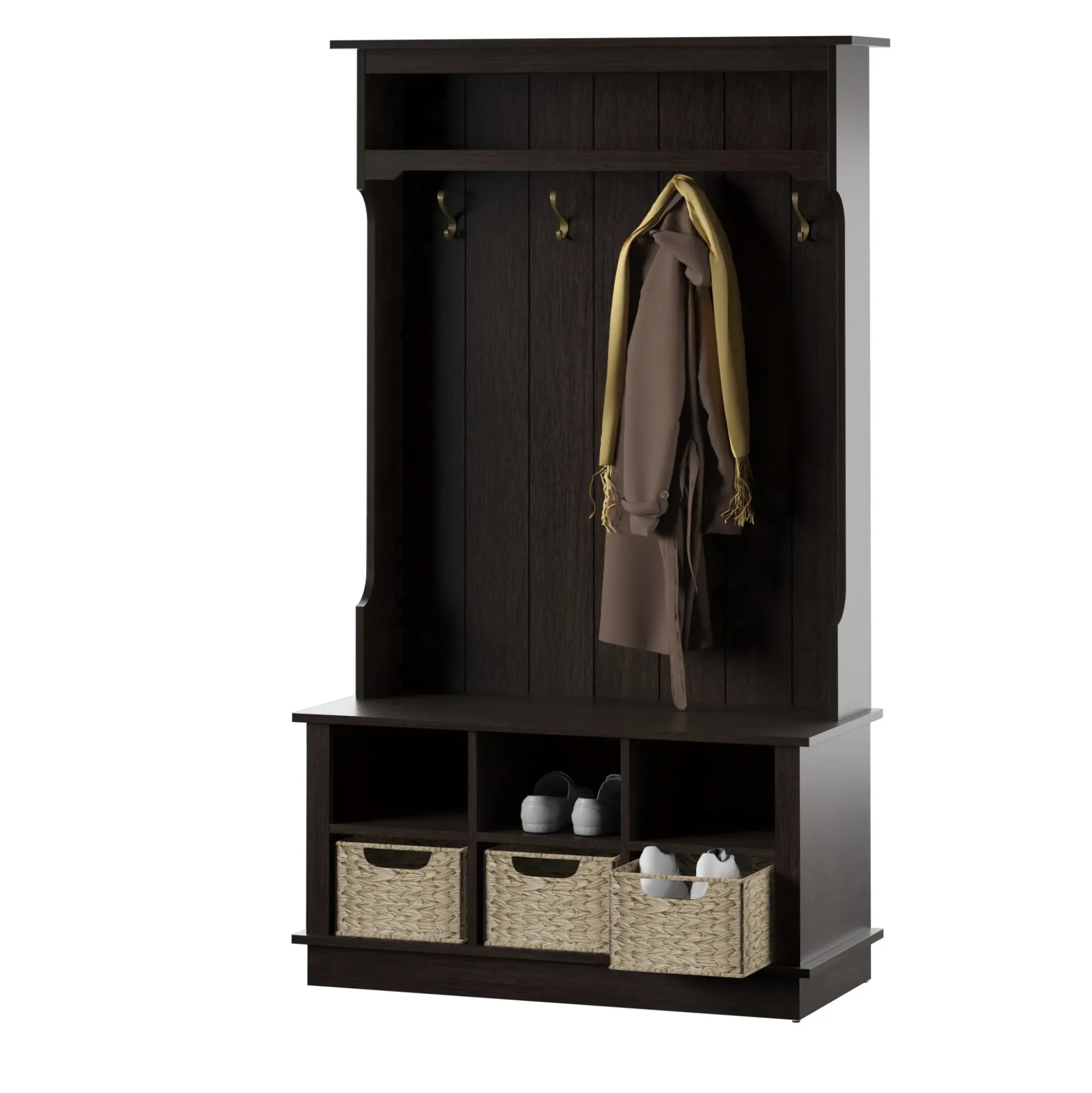 Entryway Hall Tree with Baskets and Open Storage