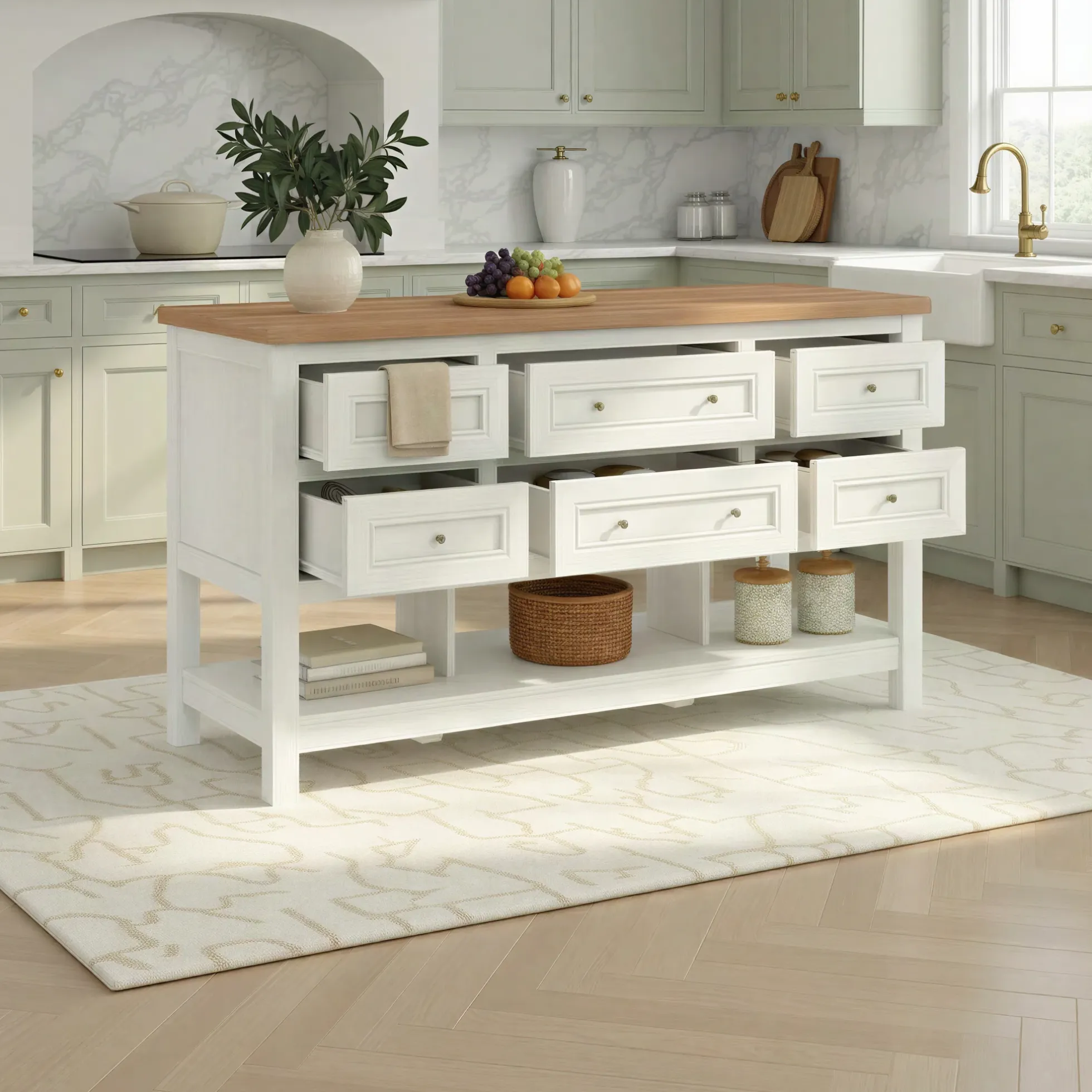 Everlee Free-Standing 52" Kitchen Island with 6 Drawer Storage