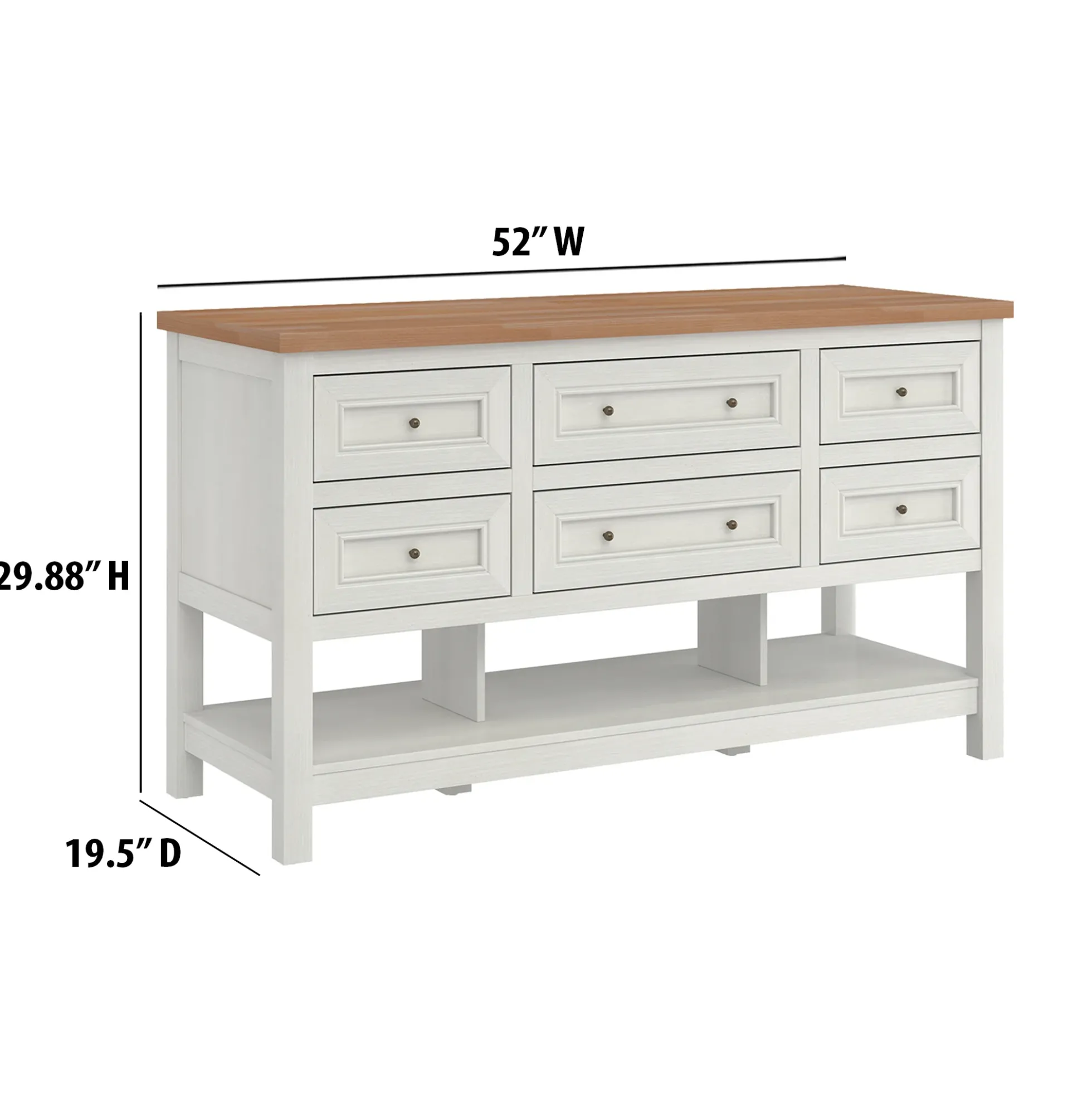 Everlee Free-Standing 52" Kitchen Island with 6 Drawer Storage