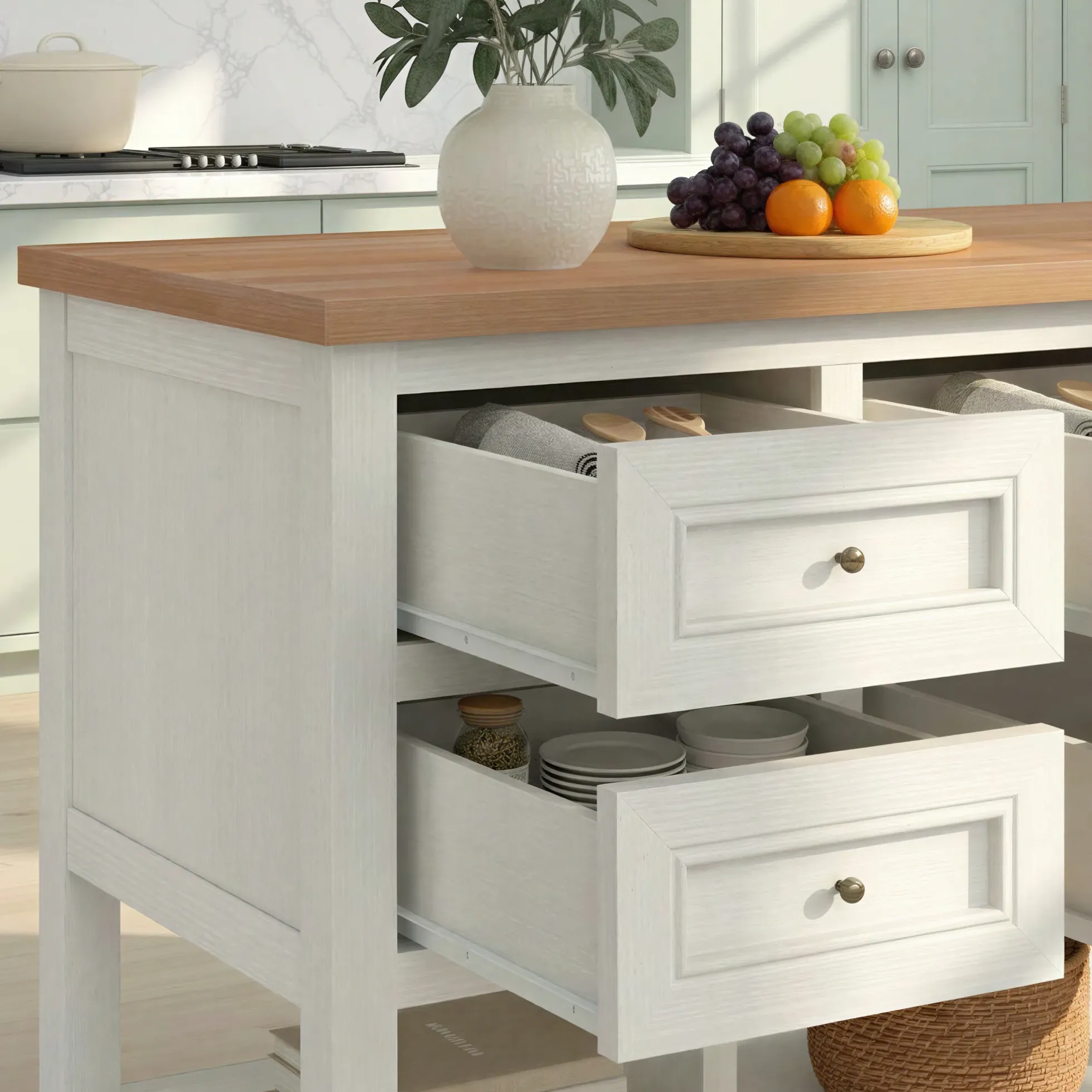 Everlee Free-Standing 52" Kitchen Island with 6 Drawer Storage