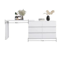 Extendable L-Shape 6 Drawer Dresser & Desk Vanity