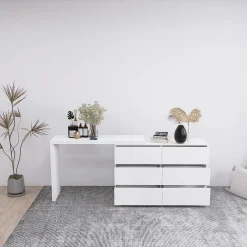 Extendable L-Shape 6 Drawer Dresser & Desk Vanity
