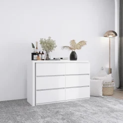 Extendable L-Shape 6 Drawer Dresser & Desk Vanity