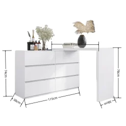 Extendable L-Shape 6 Drawer Dresser & Desk Vanity