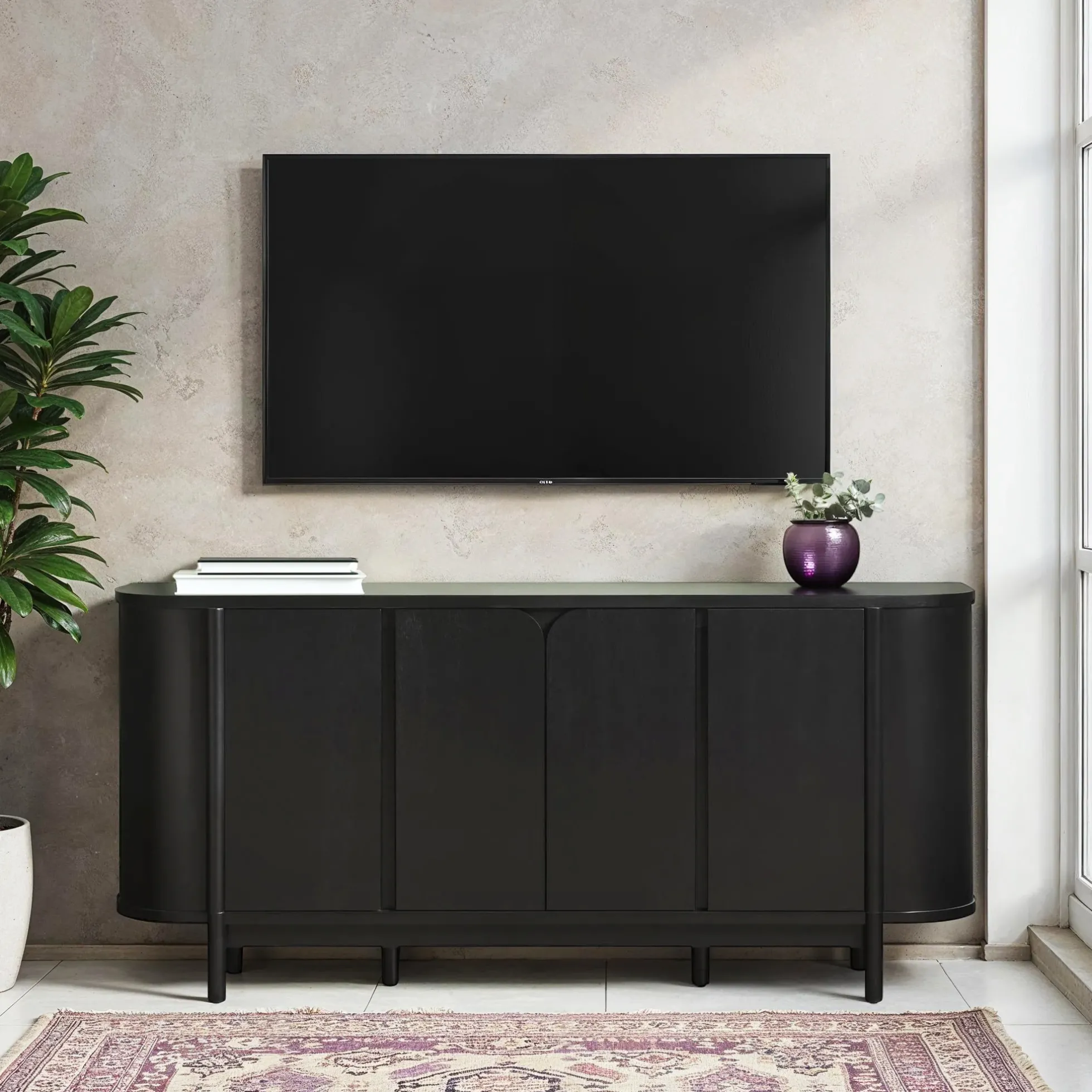 Ezra 70" Modern Curved Sideboard Cabinet