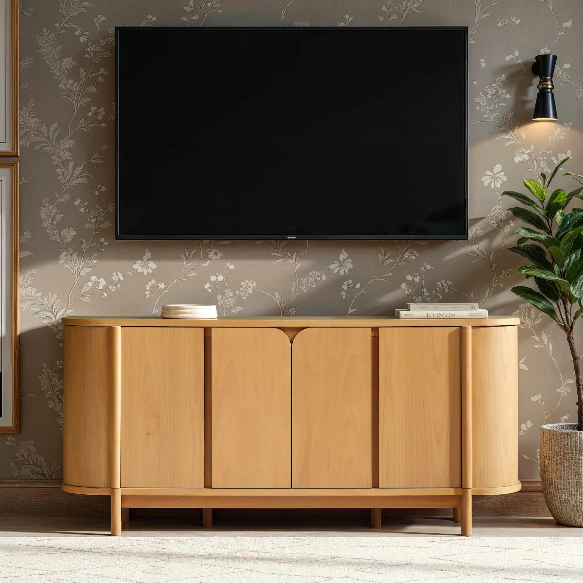 Ezra 70" Modern Curved Sideboard Cabinet
