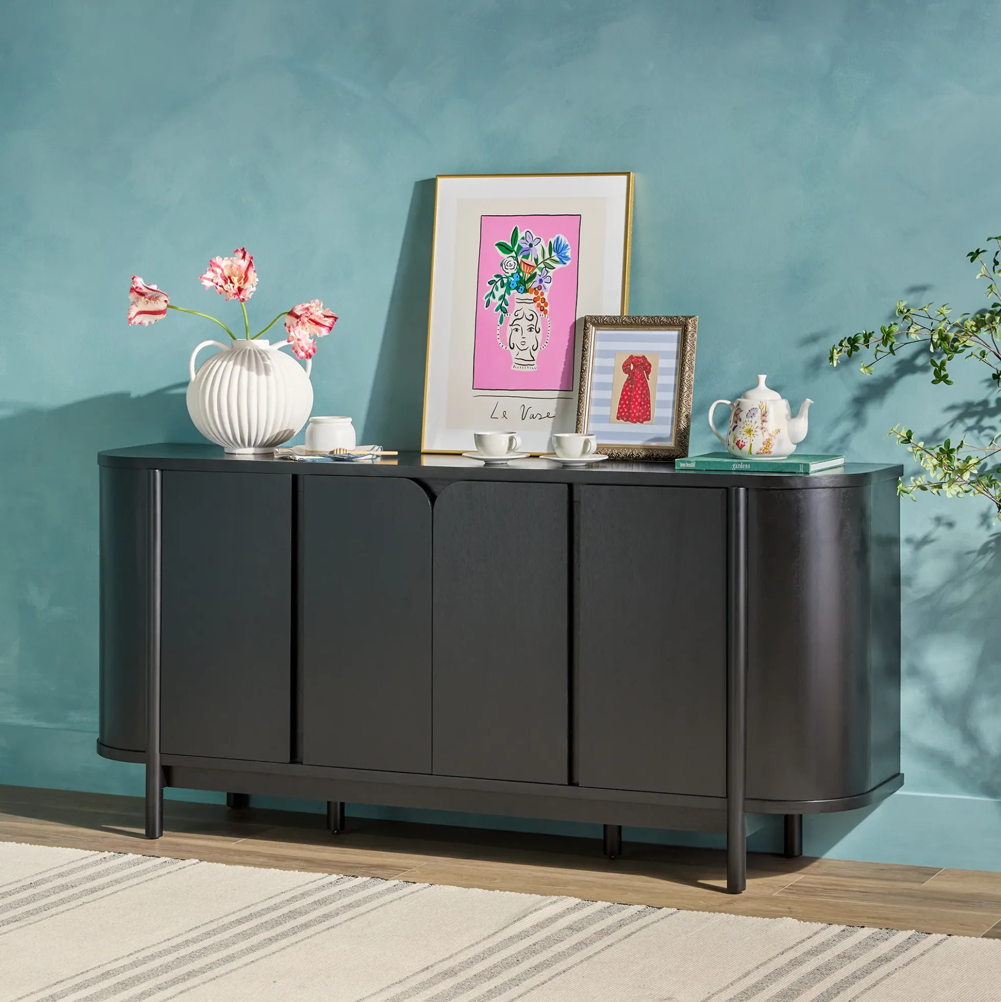 Ezra 70" Modern Curved Sideboard Cabinet