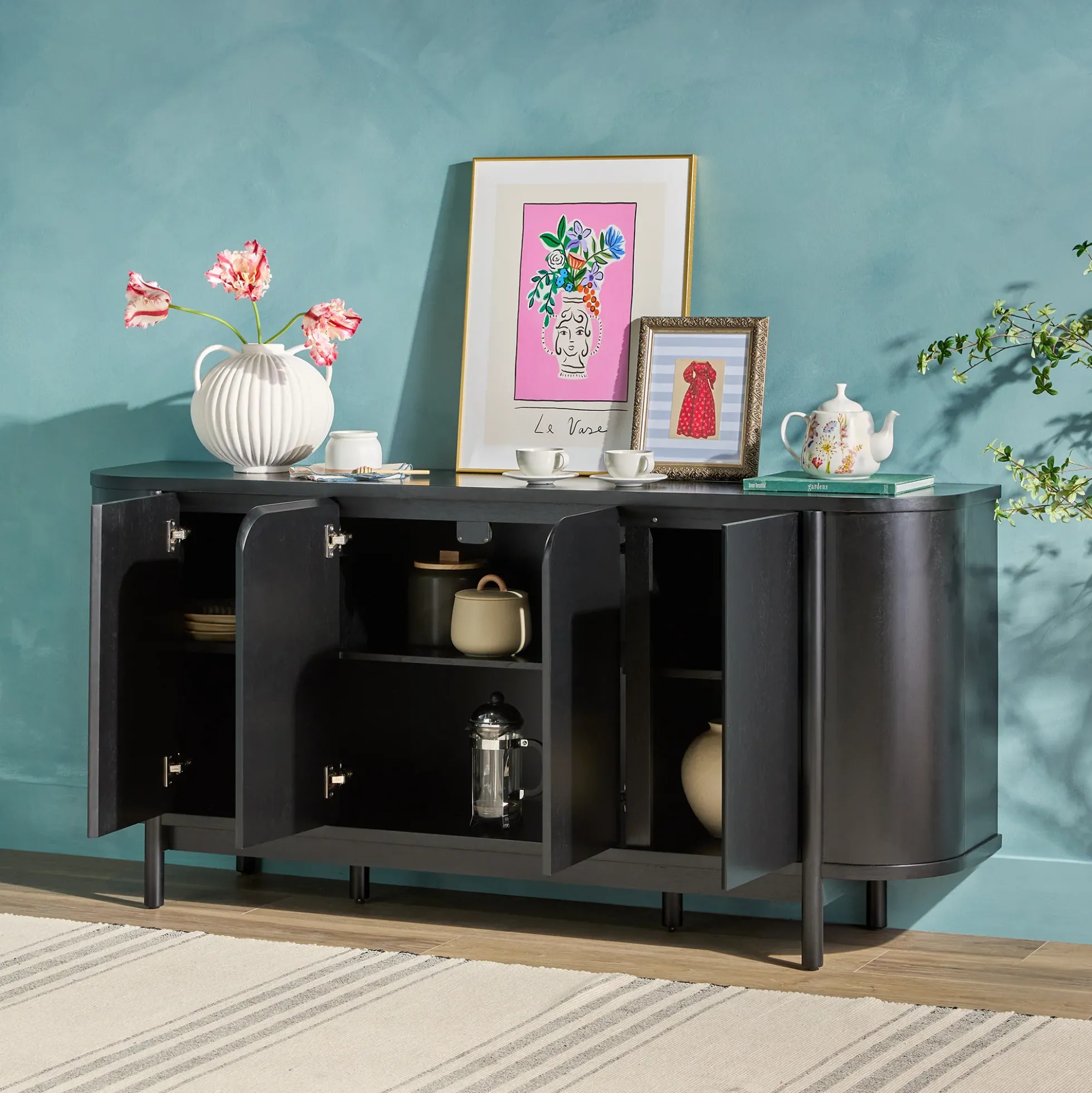 Ezra 70" Modern Curved Sideboard Cabinet