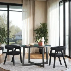 Ezra Modern Boucle Solid Wood Rounded Back Dining Chair (Set of 2)