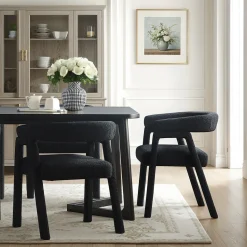 Ezra Modern Boucle Solid Wood Rounded Back Dining Chair (Set of 2)