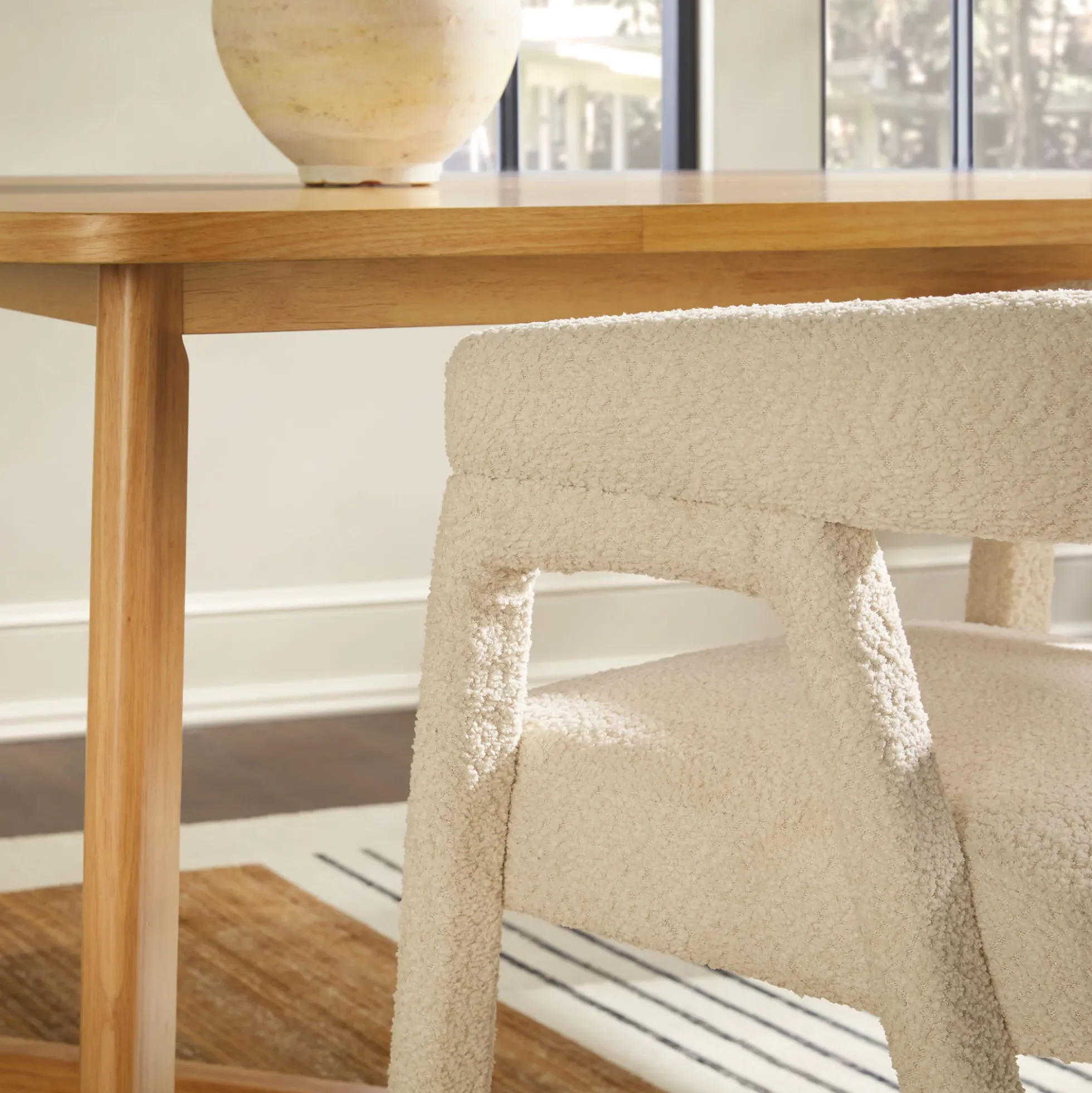 Ezra Modern Boucle Solid Wood Rounded Back Dining Chair (Set of 2)
