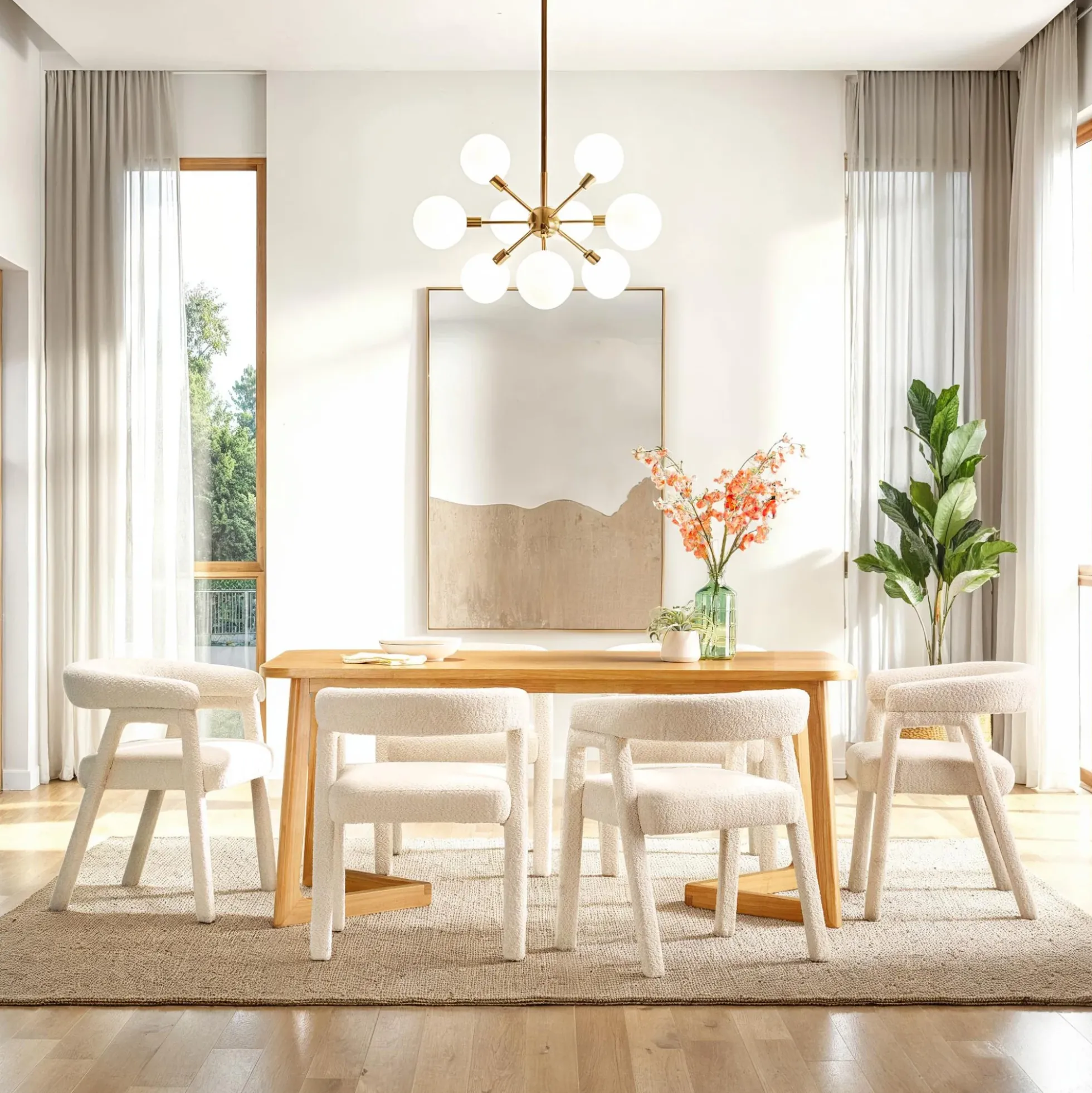 Ezra Modern Boucle Solid Wood Rounded Back Dining Chair (Set of 2)