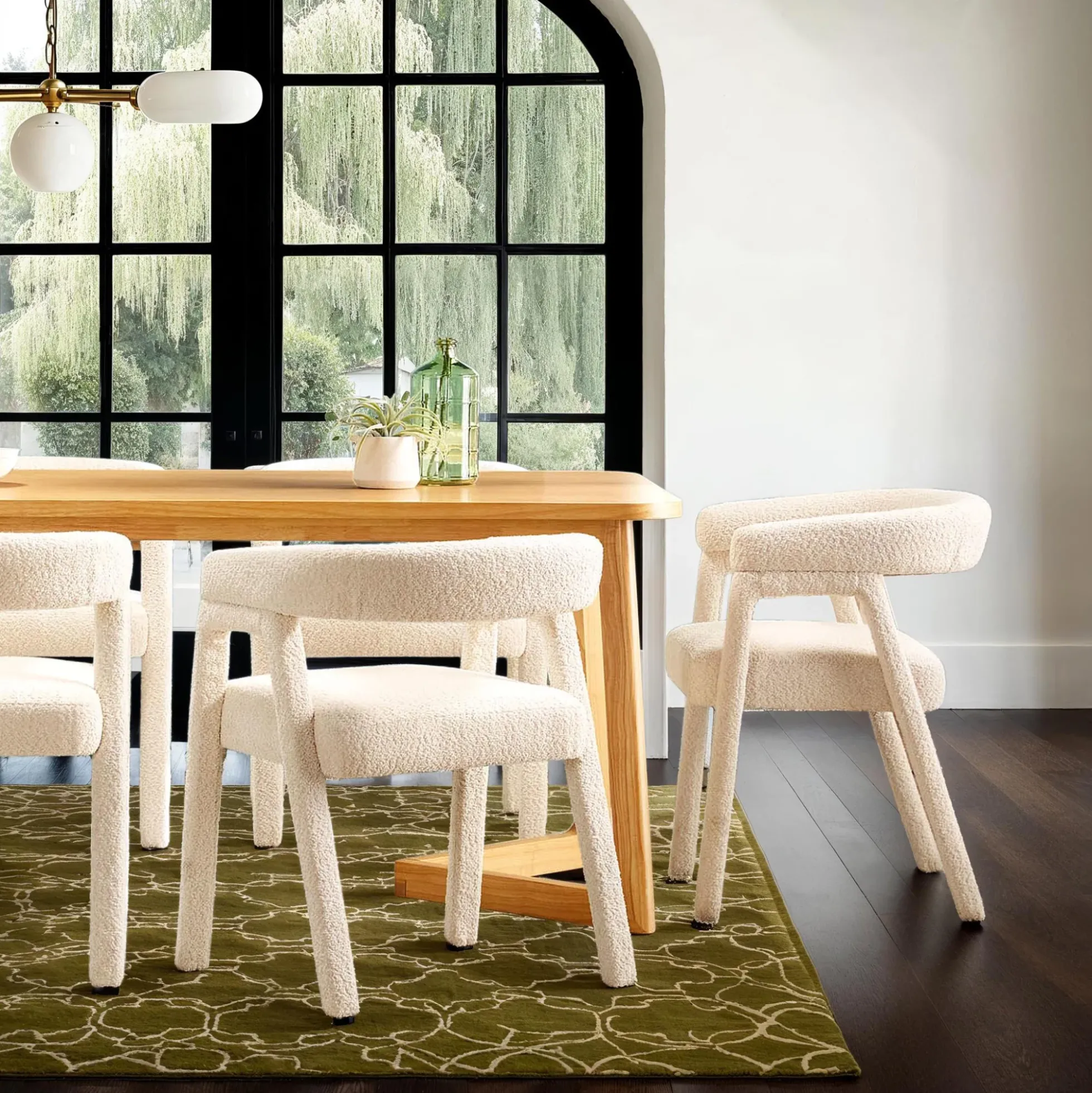 Ezra Modern Boucle Solid Wood Rounded Back Dining Chair (Set of 2)