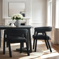 Ezra Modern Boucle Solid Wood Rounded Back Dining Chair (Set of 2)