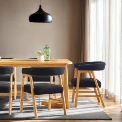 Ezra Modern Solid Wood Dining Chair with Boucle Upholstery (Set of 2)