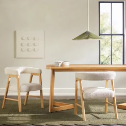 Ezra Modern Solid Wood Dining Chair with Boucle Upholstery (Set of 2)