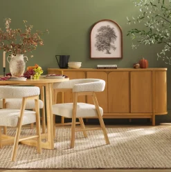Ezra Modern Solid Wood Dining Chair with Boucle Upholstery (Set of 2)