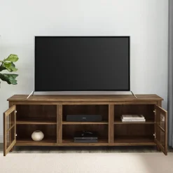 Farmhouse 70" Simple Window Pane 2 Door Wood TV Stand