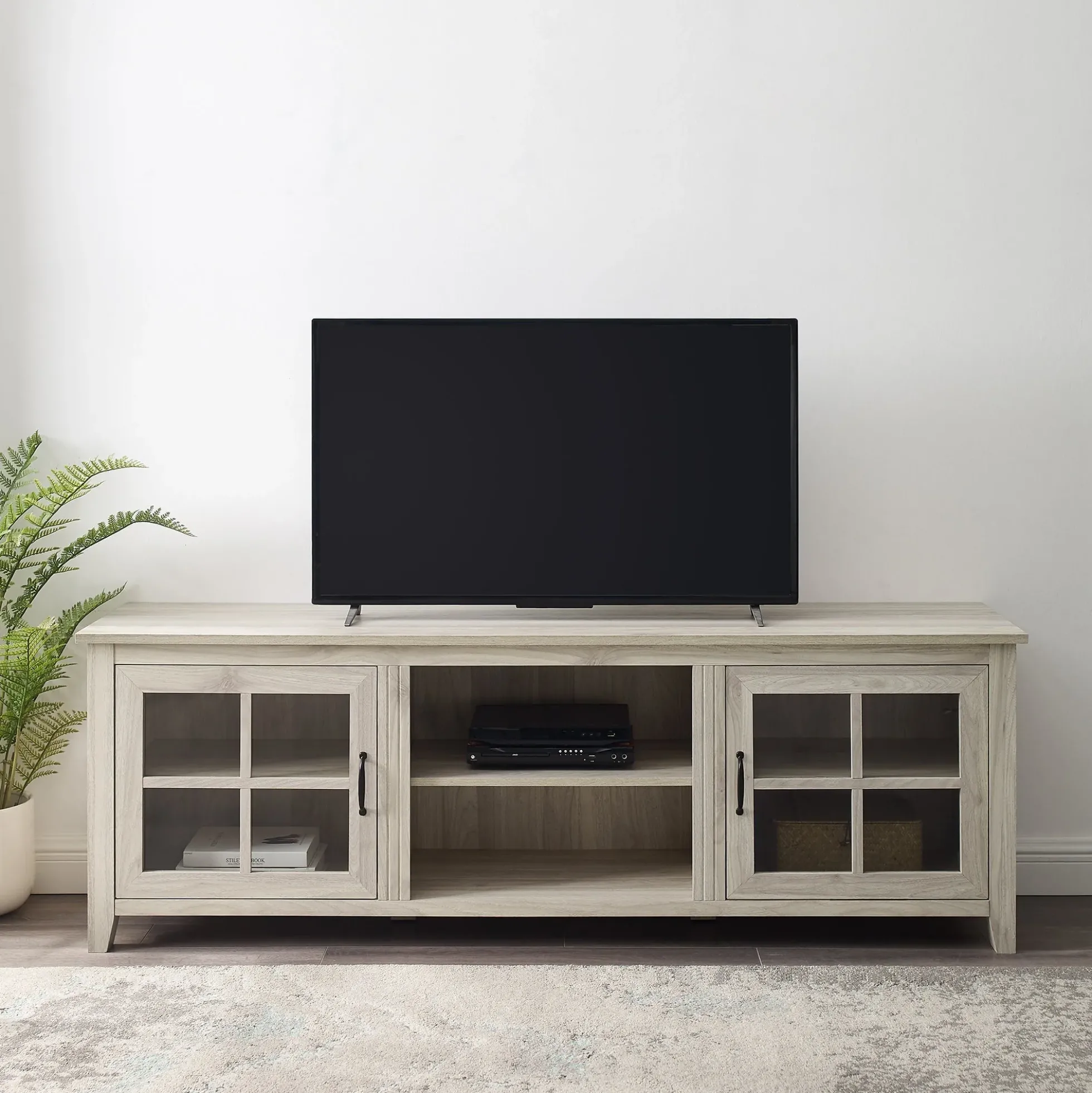 Farmhouse 70" Simple Window Pane 2 Door Wood TV Stand