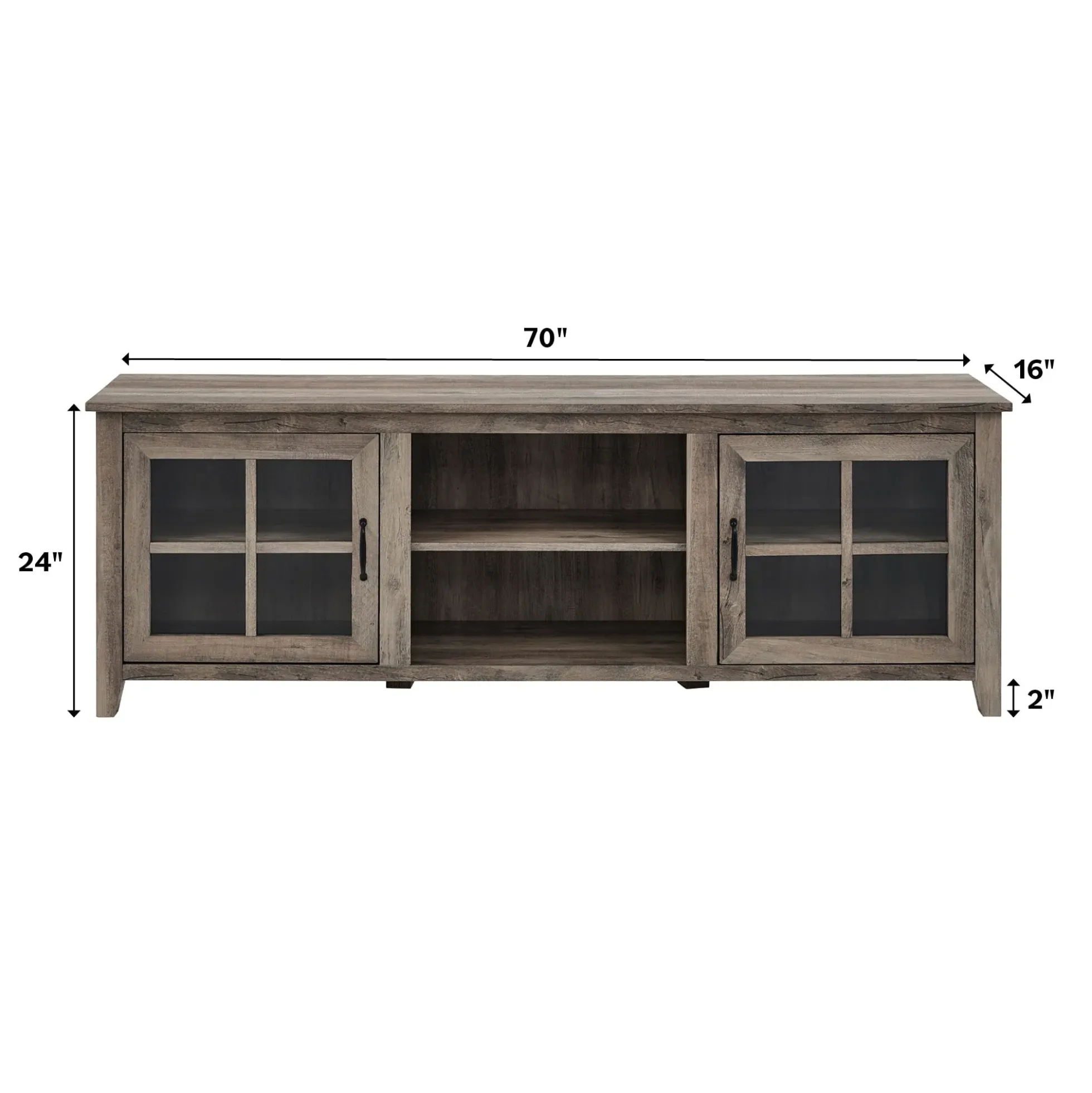 Farmhouse 70" Simple Window Pane 2 Door Wood TV Stand