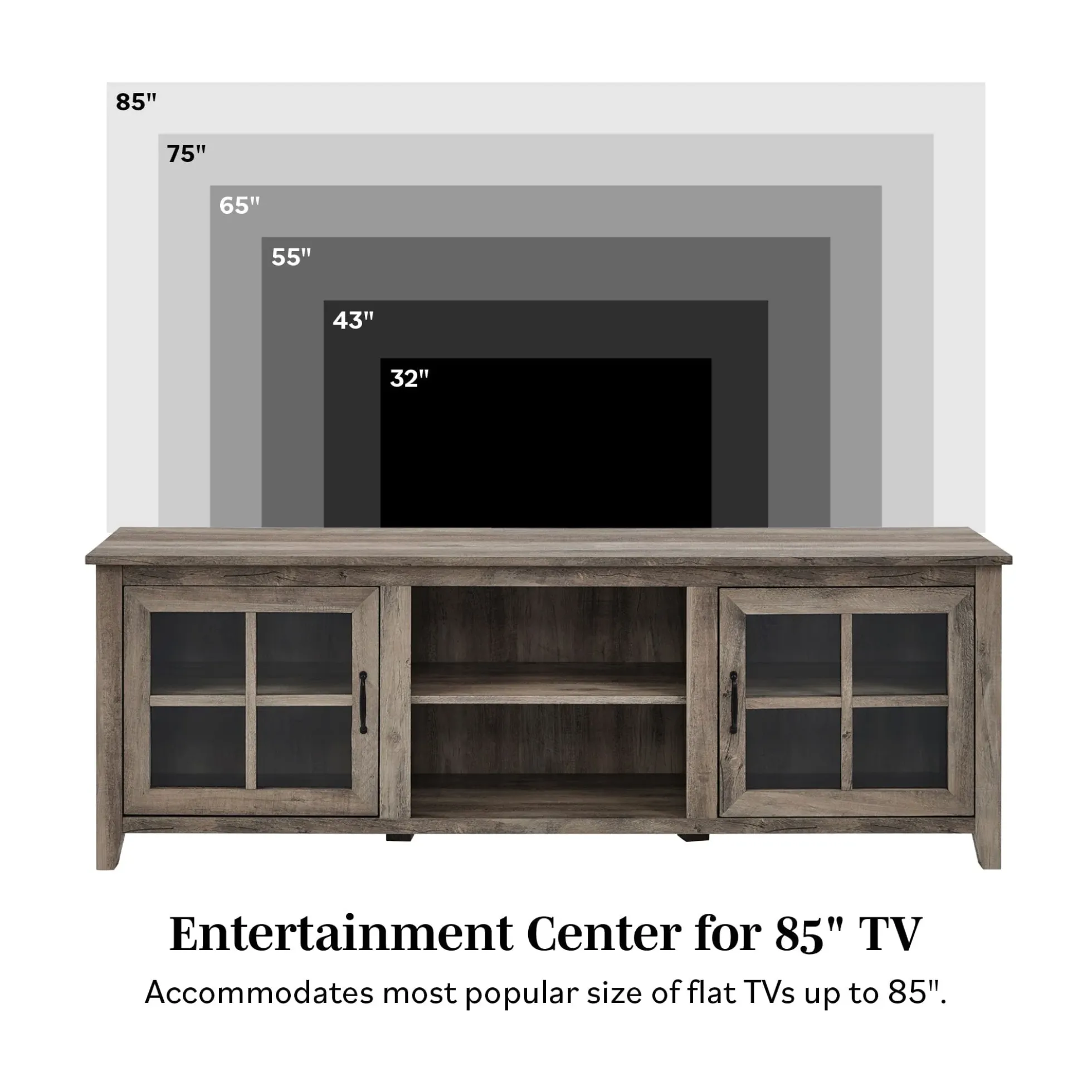 Farmhouse 70" Simple Window Pane 2 Door Wood TV Stand