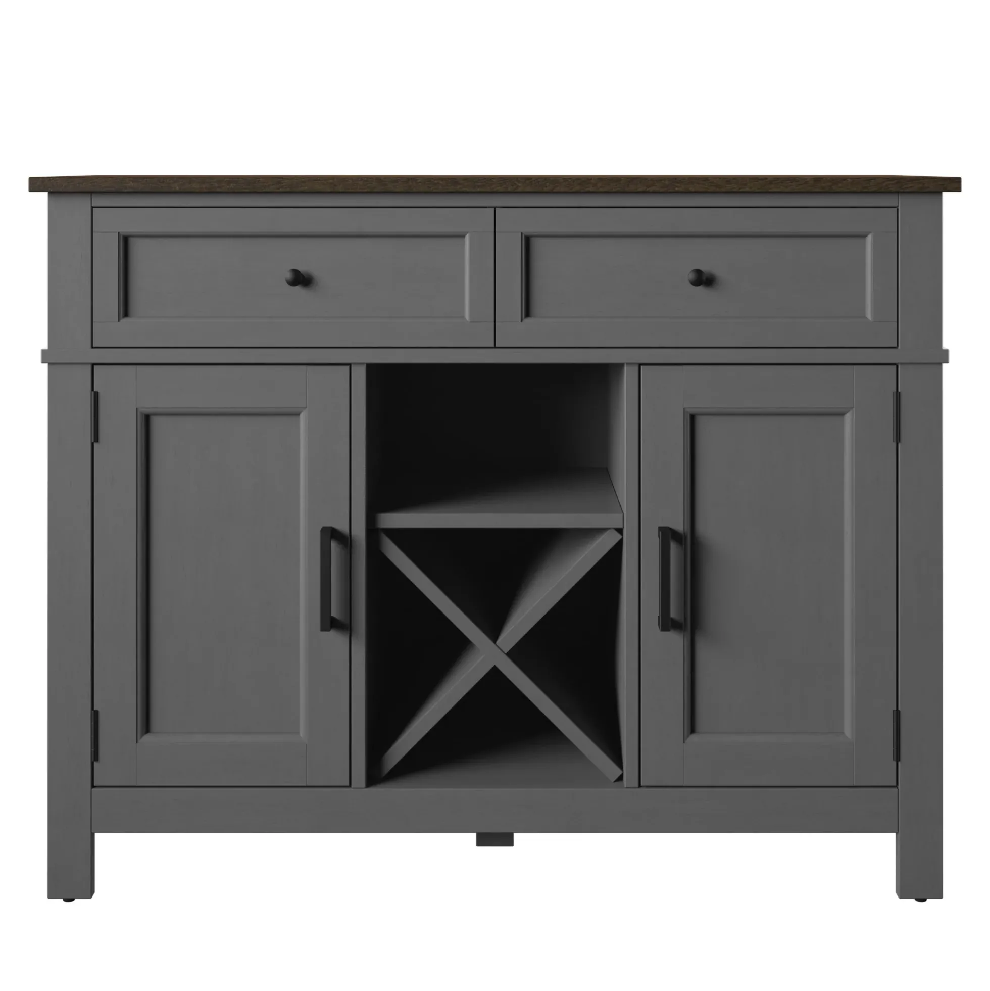 Farmhouse Buffet Sideboard with Wine Shelving and Stemware Storage