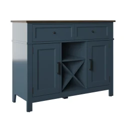Farmhouse Buffet Sideboard with Wine Shelving and Stemware Storage