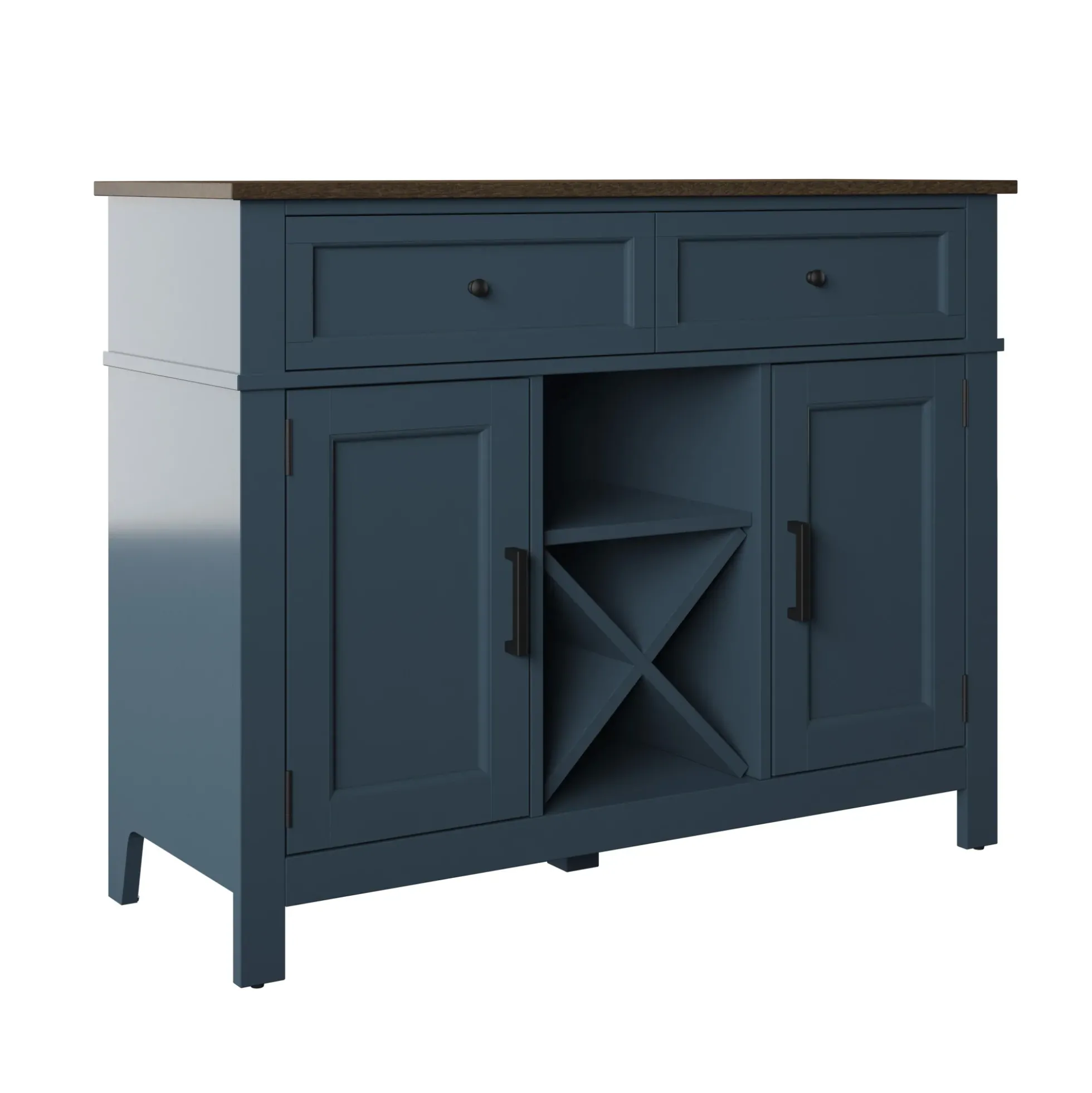 Farmhouse Buffet Sideboard with Wine Shelving and Stemware Storage