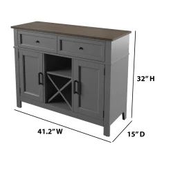 Farmhouse Buffet Sideboard with Wine Shelving and Stemware Storage