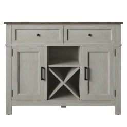 Farmhouse Buffet Sideboard with Wine Shelving and Stemware Storage
