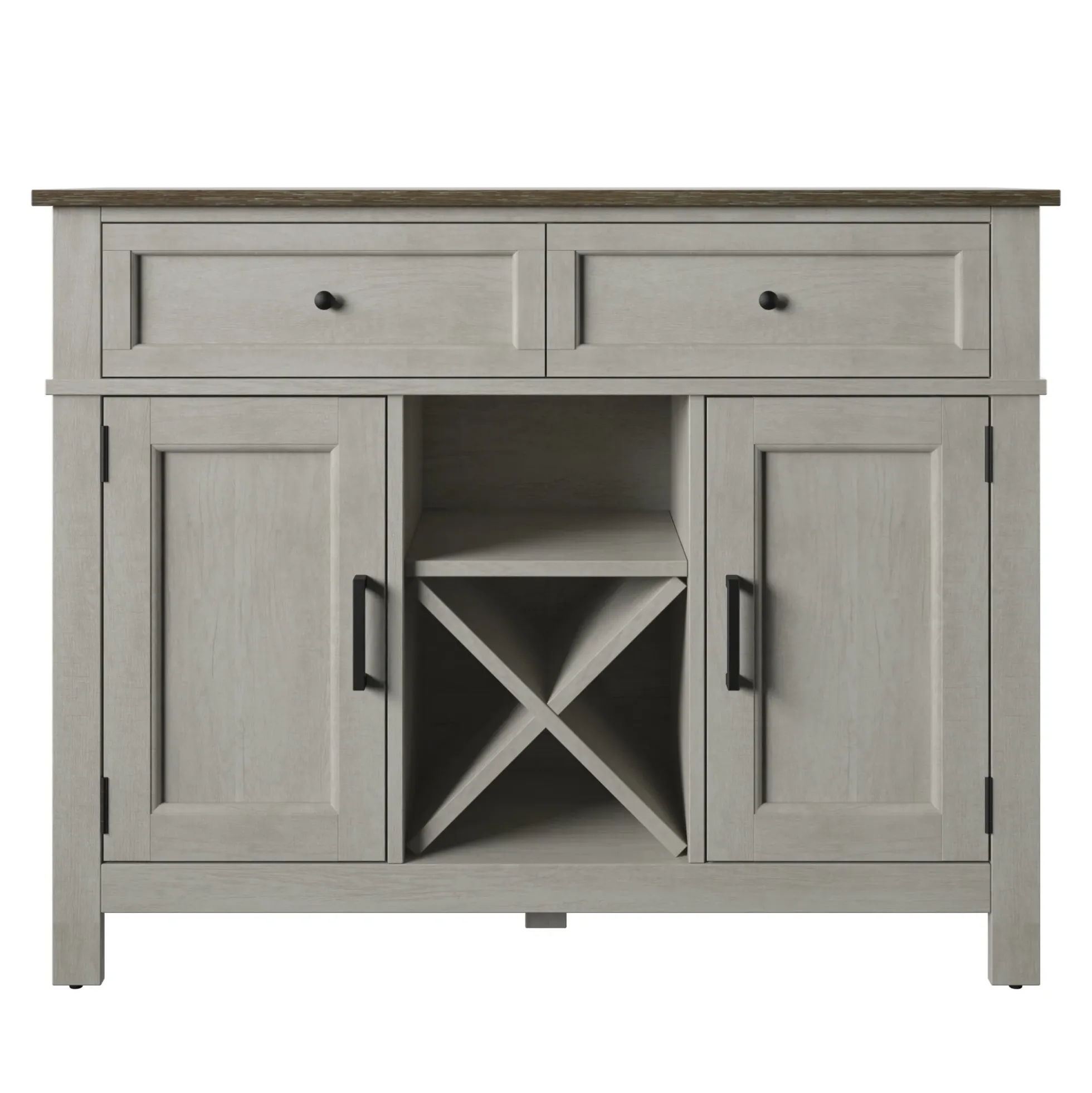 Farmhouse Buffet Sideboard with Wine Shelving and Stemware Storage
