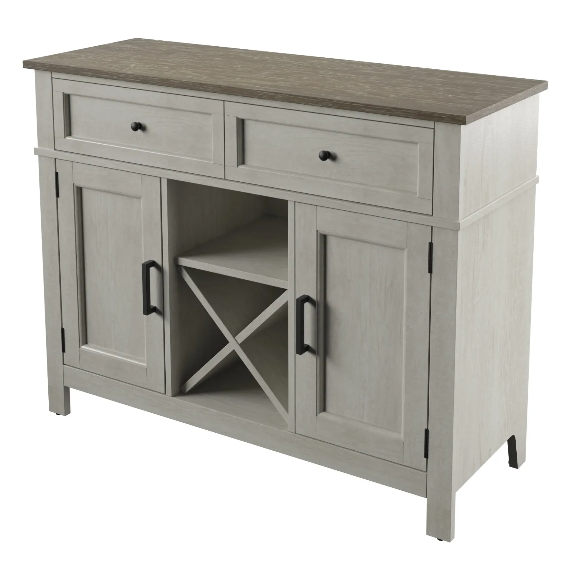 Farmhouse Buffet Sideboard with Wine Shelving and Stemware Storage