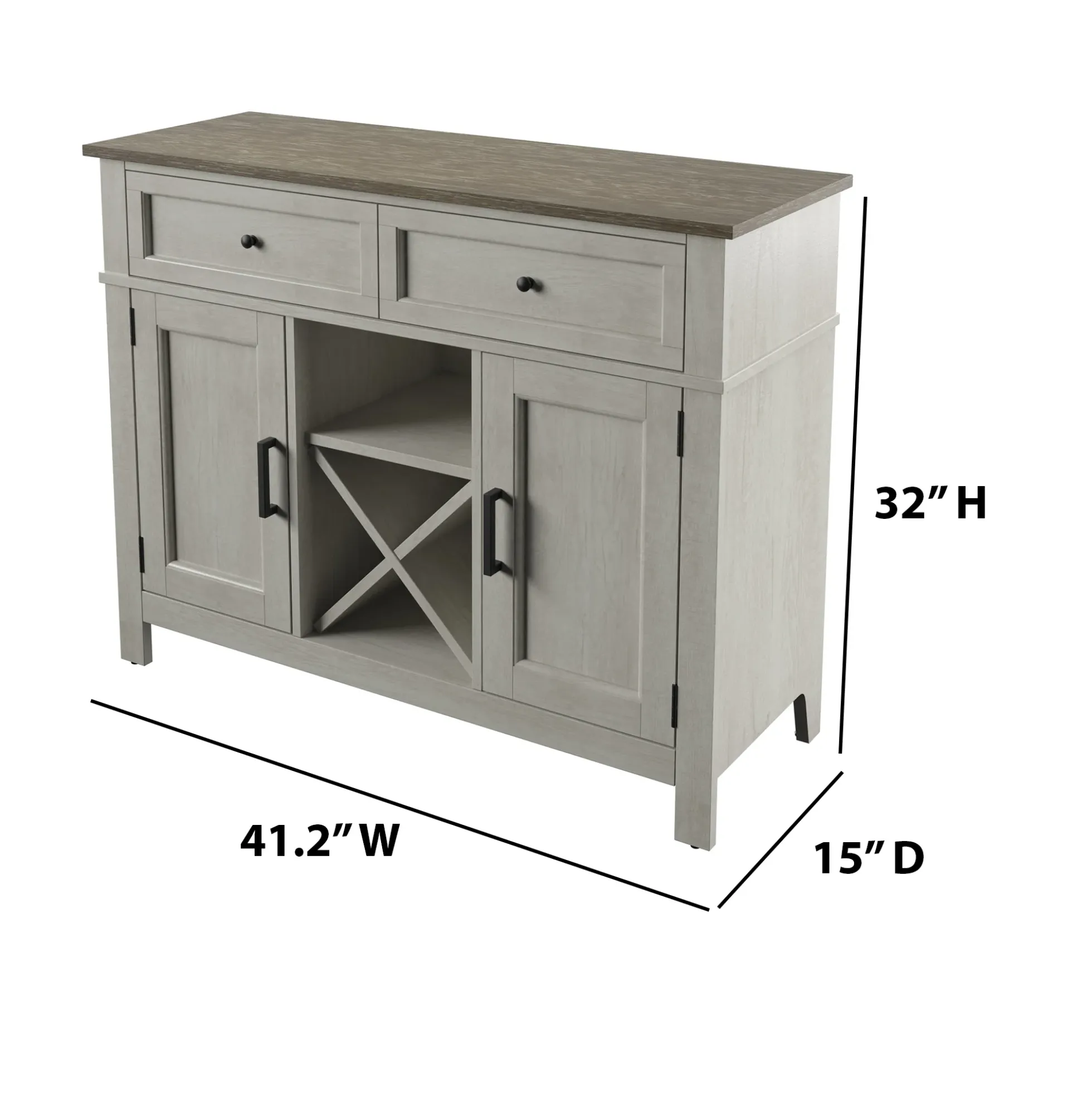 Farmhouse Buffet Sideboard with Wine Shelving and Stemware Storage