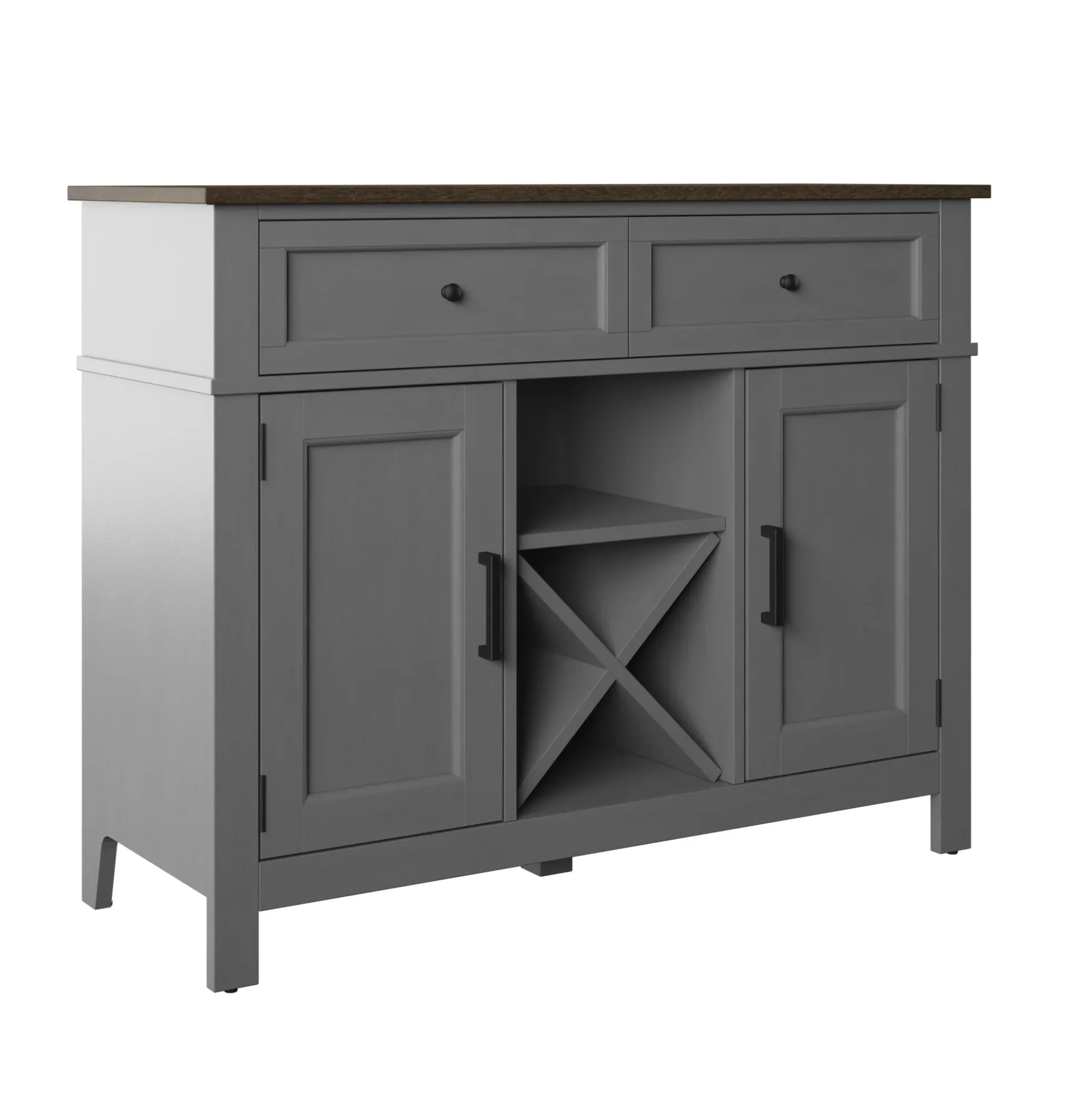 Farmhouse Buffet Sideboard with Wine Shelving and Stemware Storage