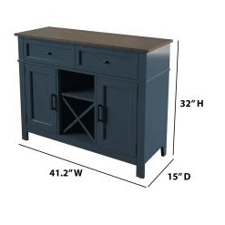 Farmhouse Buffet Sideboard with Wine Shelving and Stemware Storage