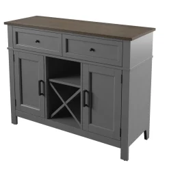 Farmhouse Buffet Sideboard with Wine Shelving and Stemware Storage
