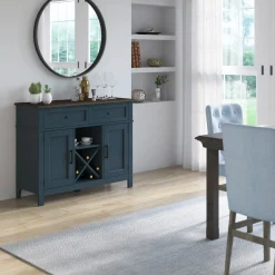 Farmhouse Buffet Sideboard with Wine Shelving and Stemware Storage