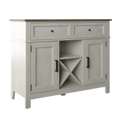 Farmhouse Buffet Sideboard with Wine Shelving and Stemware Storage