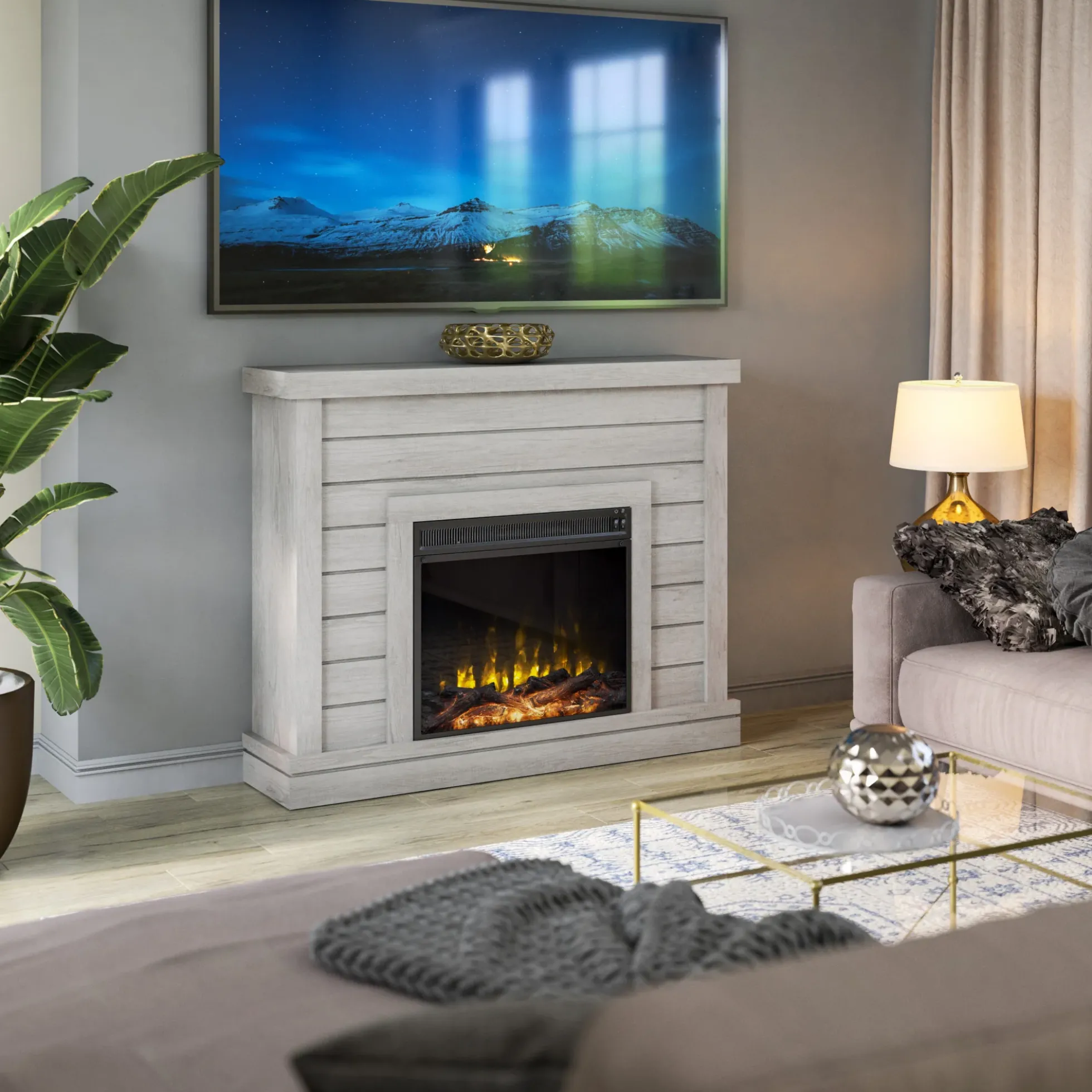 Farmhouse Shiplap Wall Mantel with Electric Fireplace