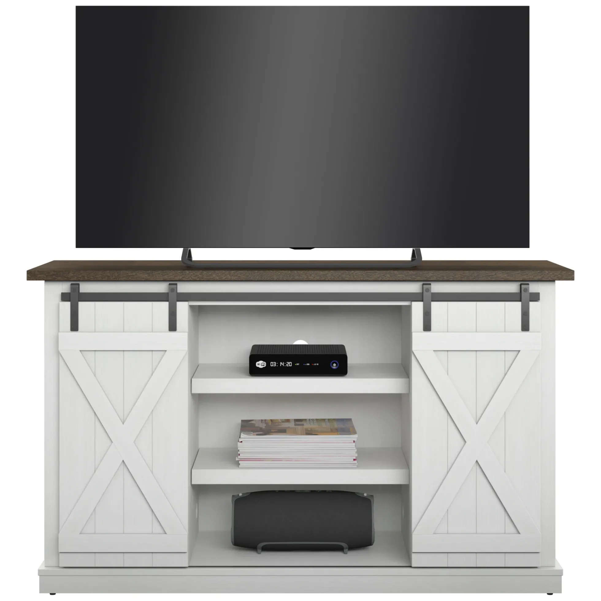 Farmhouse Sliding Barn Doors Cottonwood 54' TV Stand Media Console