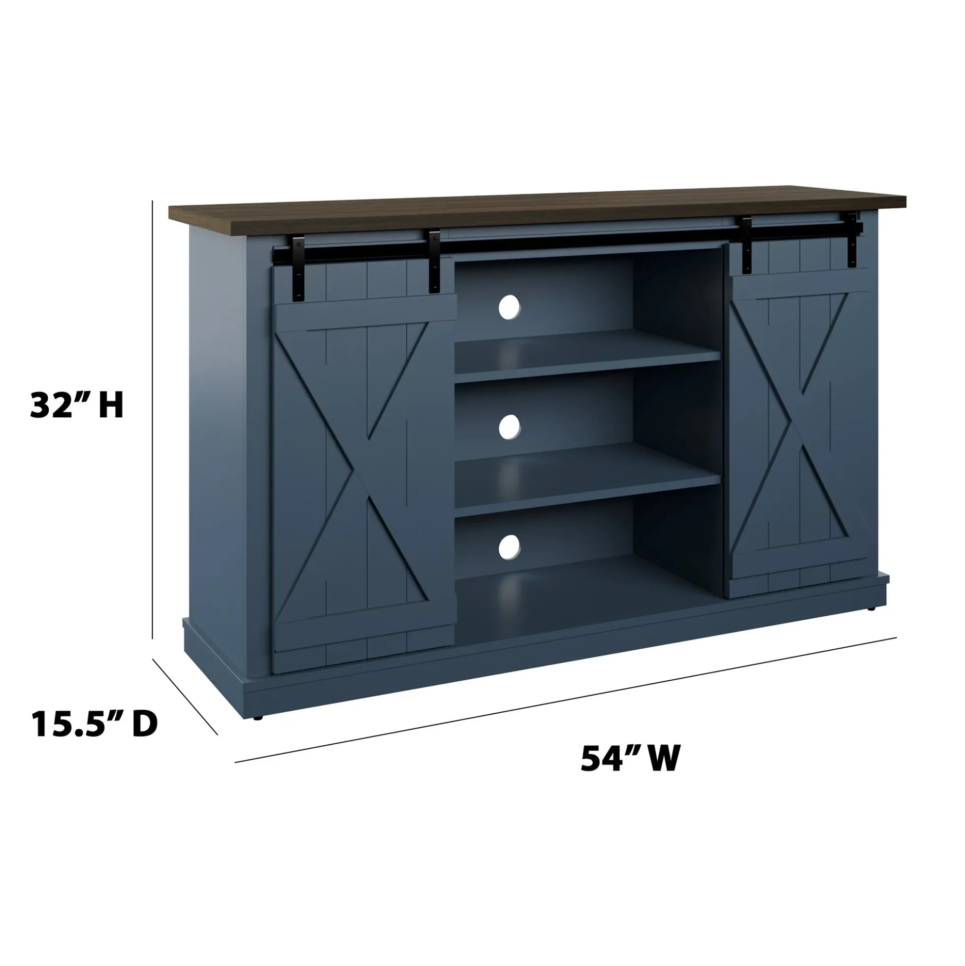 Farmhouse Sliding Barn Doors Cottonwood 54' TV Stand Media Console