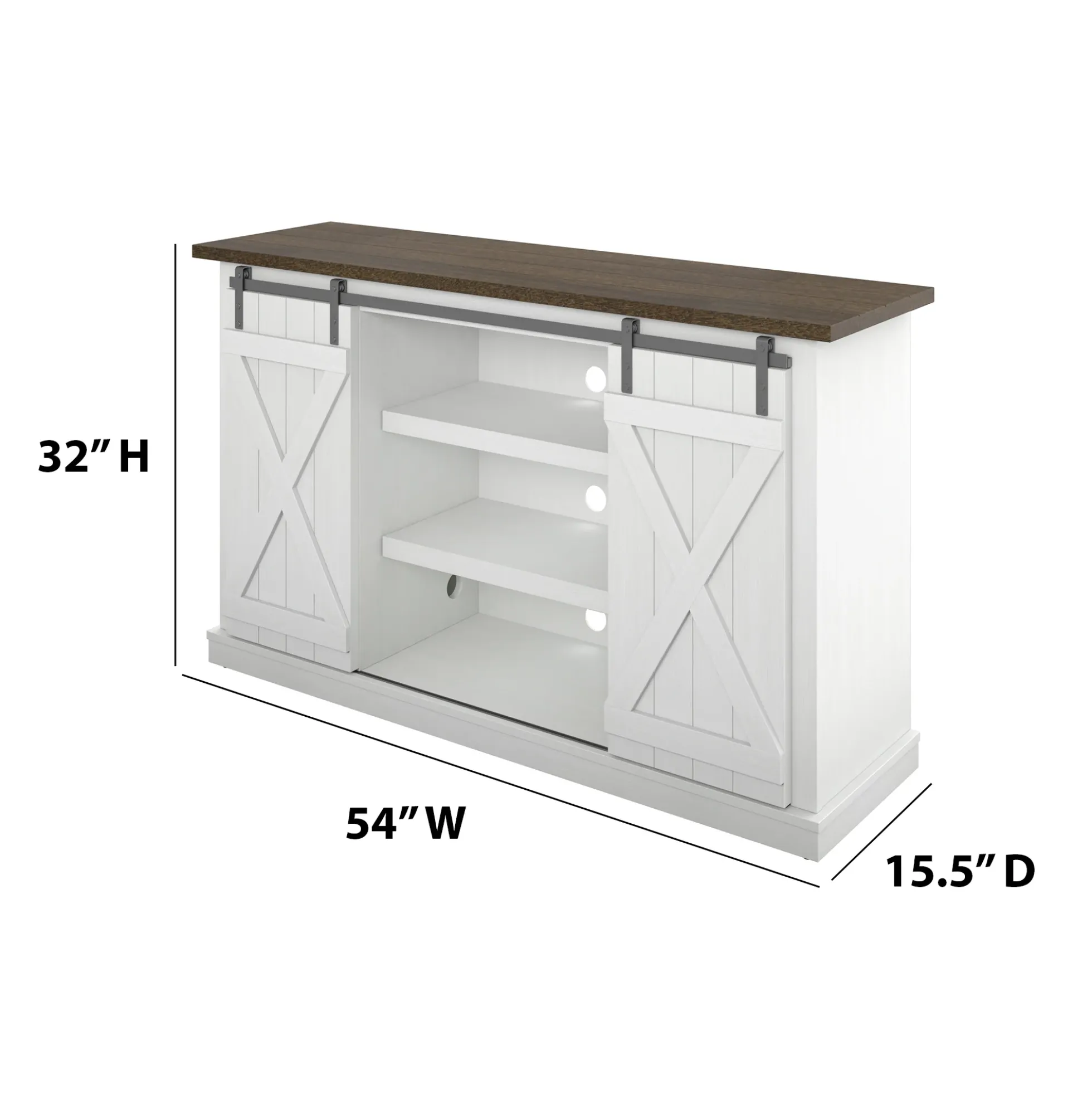 Farmhouse Sliding Barn Doors Cottonwood 54' TV Stand Media Console