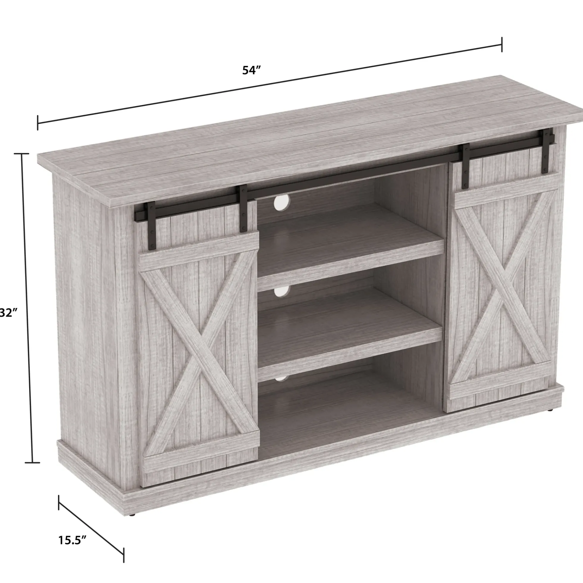 Farmhouse Sliding Barn Doors Cottonwood 54' TV Stand Media Console